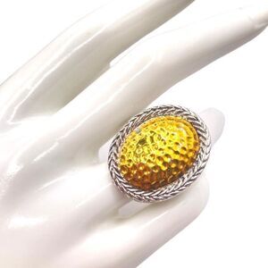Silver and Gold Mixed Metal Hammered Chunky Cocktail Ring Size 8.5
